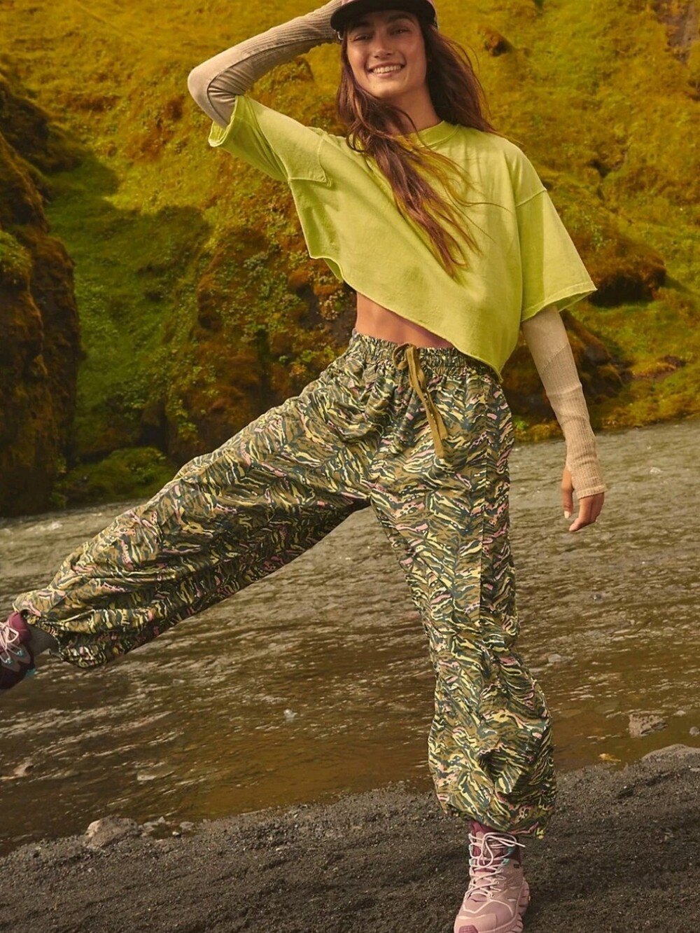 FREE PEOPLE Zephyr Printed Balloon Pants Olive Combo Size L $148